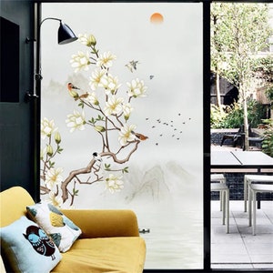 Customized Glass Window Film Static Frosted Sticker Privacy Static Cling Waterproof Flower Birds Home Stickers