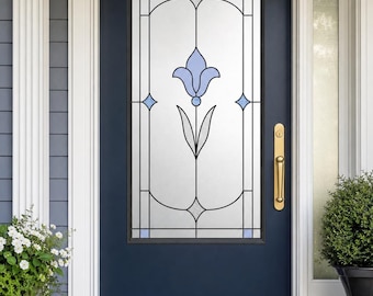 Soften the View with Blue Fleur-de-Lis Window Film, Art Deco Border, Custom Size