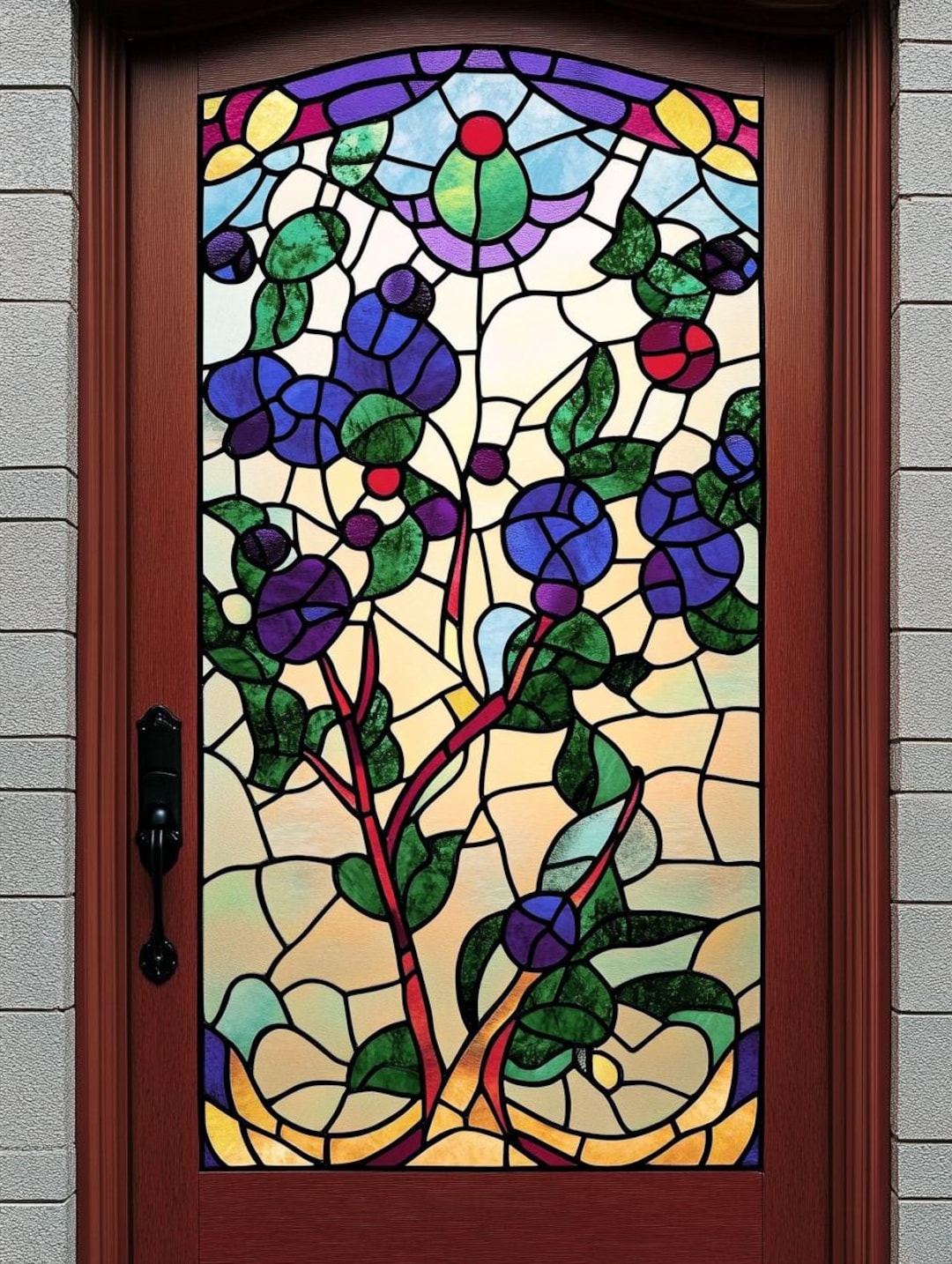 Small Berry Window Rings Custom Size Nature-inspired Stained Glass Window Cling Vibrant Berry ...