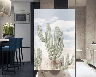 Privacy Static Cling Cactus Pattern Window Film Frosted Stained Glass Design Ideal for Office and Home