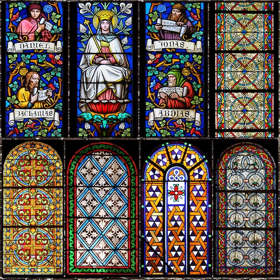 Customized Size Window Films Frosted Privacy Film Church Style Stained Glass Window Stickers Static Cling Decor
