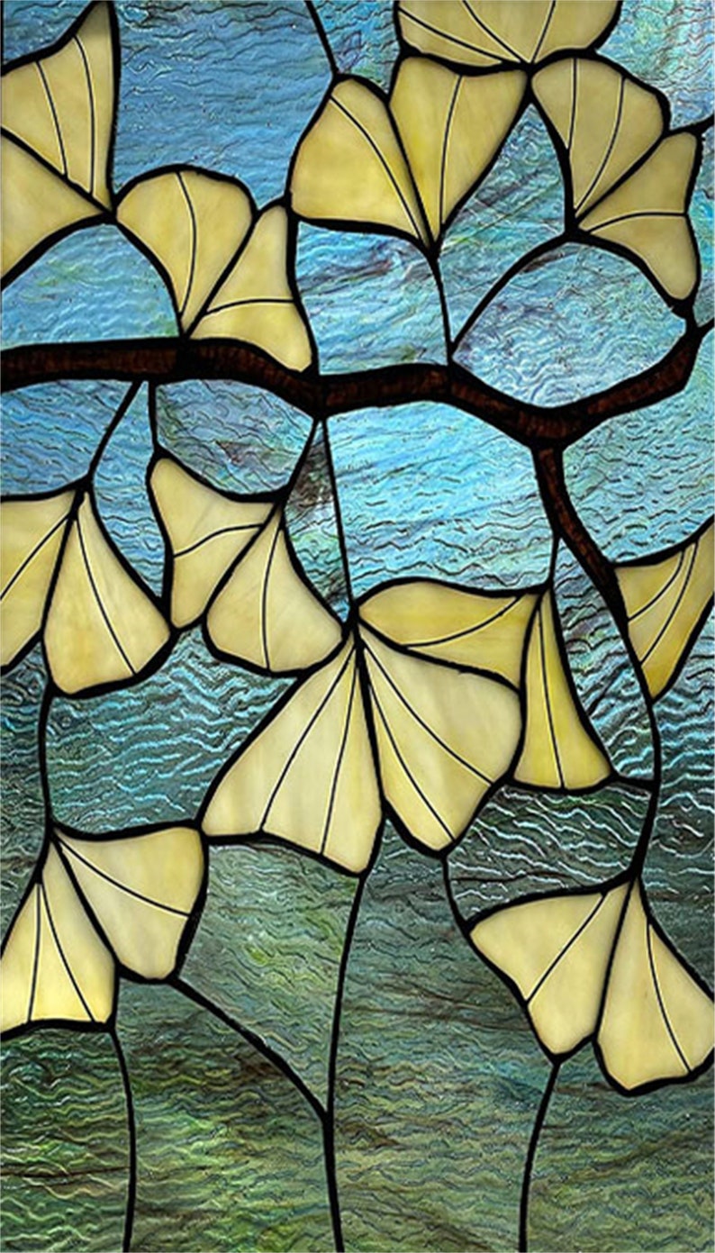 Window Film Stained Glass Ginkgo Leaf Films Frosted Static Etsy