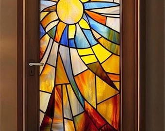 Custom Size Sunshine Energy Window Film Colorful Glass Art for Hallway Panels Kitchen Doors or Creative Studios