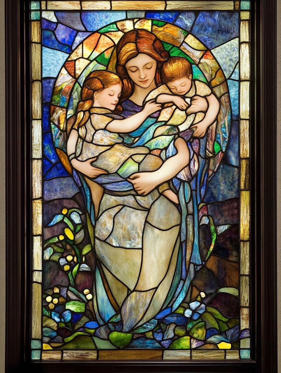 Custom Size Decorative Stained Glass Window Film Family and Nature ...