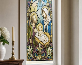 Church Window Privacy Window Film with Geometric Stained Glass, Custom Size