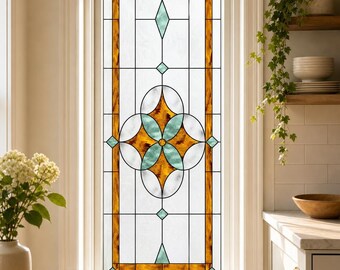 Art Deco Frosted White Amber Geometric, Stained Glass Window Film, Custom Size