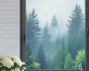 Custom Size Forest Landscape Window Film Frosted Privacy Static Cling Nature View Glass Sticker Kitchen Bathroom Decor