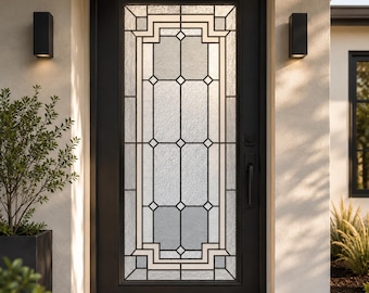 Custom Size Geometric Stained Glass Window Film for Front Door Privacy Classic Black Line Peel and Stick Glass Decal for Entryway