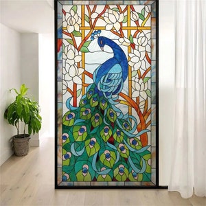 Custom Size Window Glass Films Peacock Self Adhesive Static Cling ...