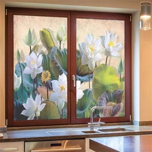 Customized Window Privacy Film Lotus Pattern Frosted Static Cling Sliding Door Decorative Film Home Decor Window Treatment