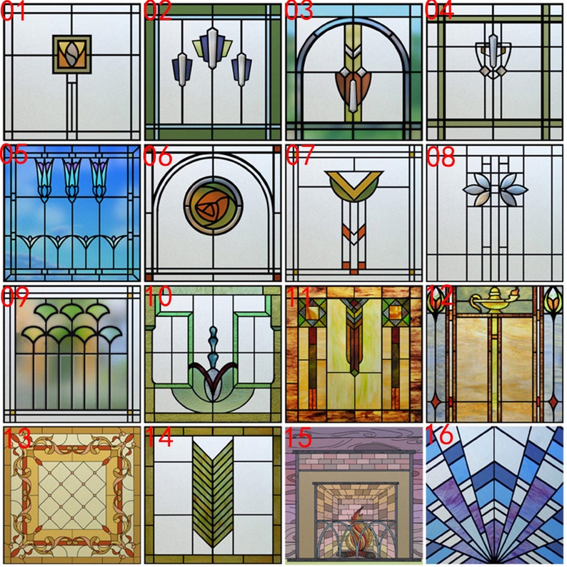 Window Motivs Custom Size Window Film Frosted Privacy Static Cling Stained Glassretro ...