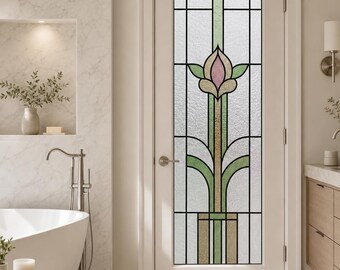 Frosted White Stylized Tulip Geometric Lead, Stained Glass Window Film, Custom Size