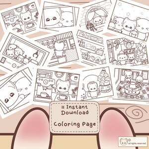 Kawaii Coloring Pages Bundle| Cute Printable Digital Download for Kids, Adults | Kawaii Animals, Food