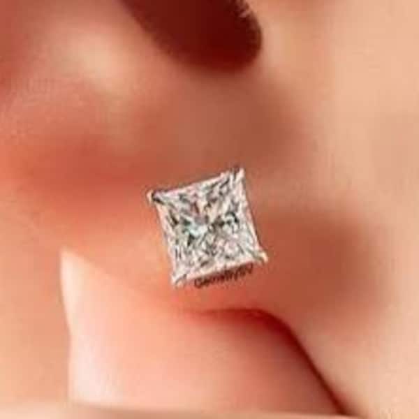 Gorgeous Solitaire Diamond Anniversary Earrings, 4TCW Princess Cut Moissanite Stud Earrings, 10K White Gold Earrings, Everyday Wear Earrings