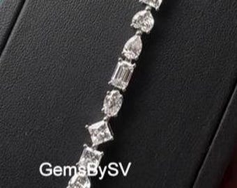 East To West Style Bracelet, Multi Shape Colorless Moissanite Diamond Tennis Bracelet, 10K Gold Engagement Bracelet, Wedding Gift For Her