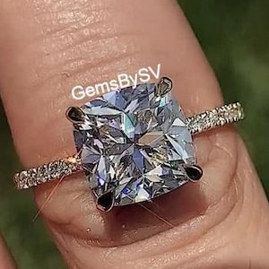 4.00 CT Cushion Cut Moissanite Diamond Proposal Ring With Pave Set, Attractive Hidden Halo Bridal Ring, 18K Yellow Gold Engagement Ring