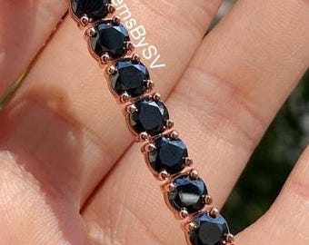 Elegant 5MM Round Cut Black Simulated Diamond Tennis Bracelet, Endless Eternity Wraparound Diamond Bracelet, 14K Solid Gold Women&#39;s Bracelet