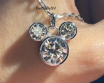 Mickey Mouse-hanger met rond geslepen moissaniet, ringset met drie stenen hanger, alleen 10k witgouden hanger, kerstcadeau voor je dochter