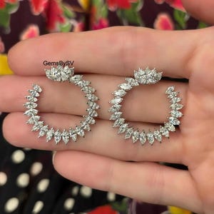 Beautiful Party Wear Earrings, 7.80 TCW Marquise Cut Natural Diamond Bridal Earrings, Prong Setting, 18k White Gold Open Hoop Earrings, Gift