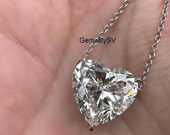 Solitaire Heart Shape Daily Wear Necklace, 3.50 CT Heart Cut Moissanite Diamond Pendant With Attached Chain, 925 Sterling Silver Necklace
