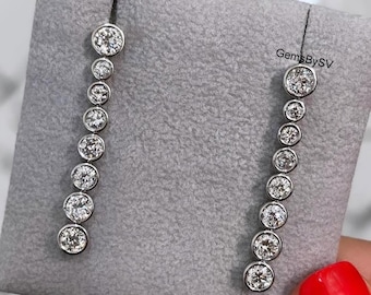 3.82TCW Round Cut Moissanite Wedding Earrings, 14k Solid White Gold Earrings For Women&#39;s, Bezel Set Dangle Earrings With Screw Back Earrings