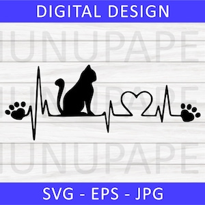 Katze Herzschlag SVG, Ich liebe Katzen SVG, Herzschlag SVG