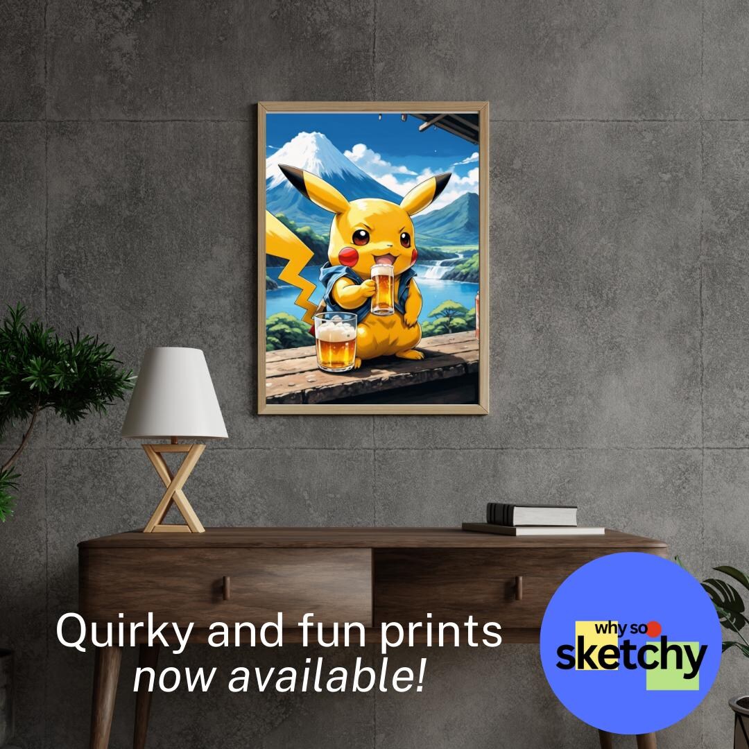 Pikachu With Mount Fuji and Beer Digital Art Print Fun Pokémon-inspired ...