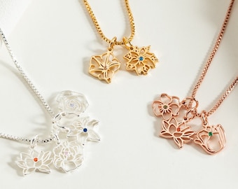 Collana combinata di fiori di nascita con pietra portafortuna regalo per lei