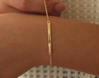 Bracelet slider en or, bracelet en argent gravé, bracelet bar, bracelet nom personnalisé, cadeau d’anniversaire pour les femmes, cadeaux d’anniversaire pour maman/elle