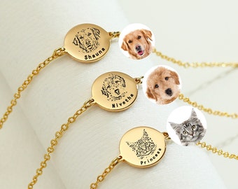 Custom Pet Portrait Charm Bracelet,Pet Portrait Bracelet for Dog Mom,Engraved Cat Portrait Jewellery,Pet Loss Gift,Adoption Gifts,Christmas