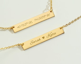 Collar de barra personalizado con nombre, collar de barra de oro para mujer, collar de nombre grabado personalizado, joyería de barra, regalos de aniversario, regalos para mamá