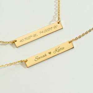Gold bar engraved name hotsell necklace