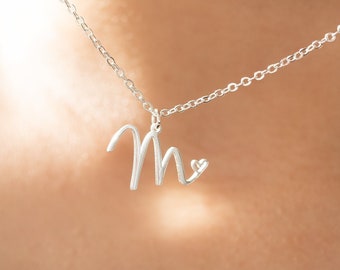 Personalized Initial Heart Necklace,Custom Letter Necklaces with Tiny Heart,Minimalist Jewelry for Women,Birthday,Christmas Gifts for Her