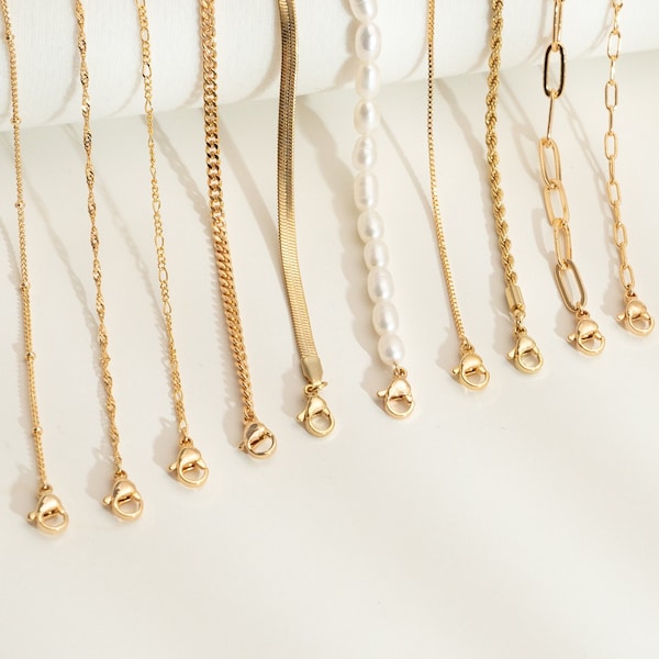 18K Gold Chain Necklace,Minimalist Everyday Jewelry Gift for Her,Paperclip Chain,Twist Chain,Figaro Chain,Curb Chain,Pearl Chain,Rope Chain