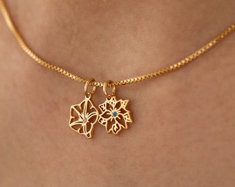 Collana combinata di fiori per la nascita, collana di fiori per la nascita di famiglia con catena a maglie, gioielli con pietre portafortuna per damigella d'onore, regali di compleanno, di Natale per lei