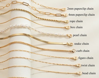 Collar de cadena de oro de 18K, cadena de clip, cadena de torsión, cadena de Fígaro, cadena de bordillo, cadena de perlas, cadena de cuerda, joyería diaria, regalo para mujeres/ella/mamá