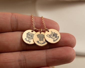 Birthday Gift for Mom,Engraved Pet Portrait Necklace,Custom Dog Cat Portrait Necklace,Personalized Pet Jewelry for Women,Pet Memorial Gift