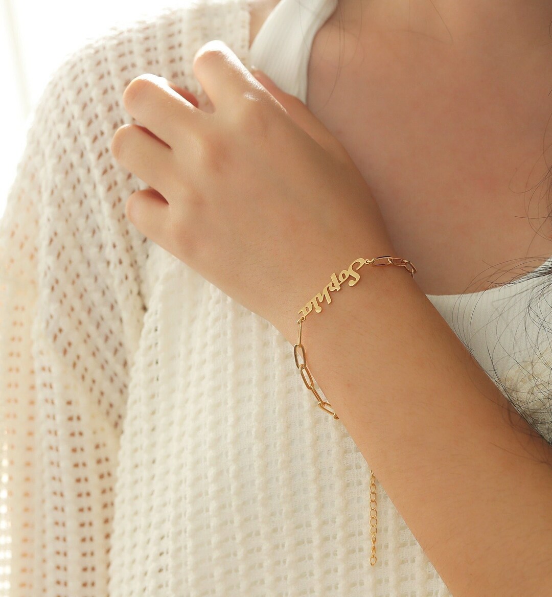Custom Gold Name Bracelet,personalized Bracelet for Women,paperclip