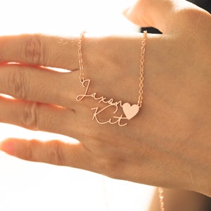 Collier Prénom Personnalisé, Collier Deux Prénoms avec Coeur, Collier Double Prénom Personnalisé, Bijoux Couple Minimaliste pour Femme, Cadeau pour Ami image 3