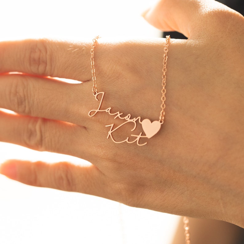 Collier Prénom Personnalisé, Collier Deux Prénoms avec Coeur, Collier Double Prénom Personnalisé, Bijoux Couple Minimaliste pour Femme, Cadeau pour Ami image 3