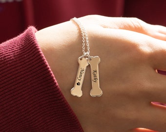 Custom Engraved Dog Bone Necklace,Dog Mom Necklace,Pet Memorial Jewelry Gift