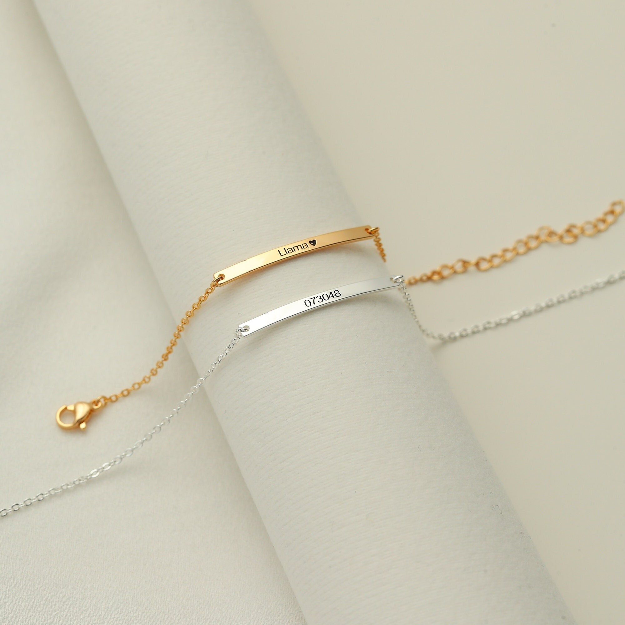 Gold Plated Paperclip Chain Engravable Three Name Bar Bracelet | Eve's  Addiction