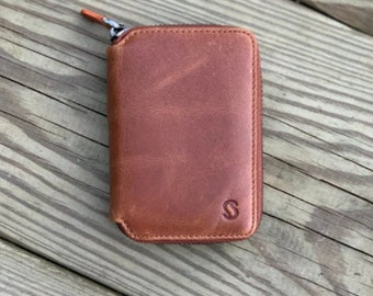 Billetera minimalista para mujeres, billetera de cuero con cremallera, mini billetera para mujeres, billetera para mujeres linda