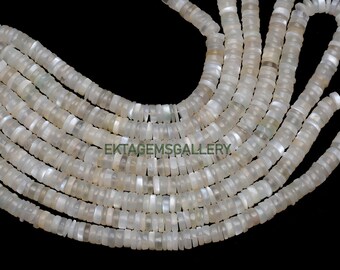 Natural Moonstone Heishi Beads: Smooth Tyre Gemstone, 16" StrandValentine Day Gift For Her
