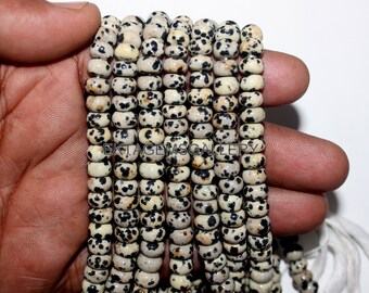 Dalmatian Jasper Rondelle Beads: 16" Natural Gemstone Strand (6.5-8mm)