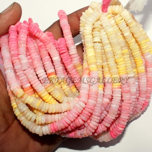 Opal Heishi Beads: 7-8mm Pink Yellow Shaded Gemstone, 16&quot; Strand
