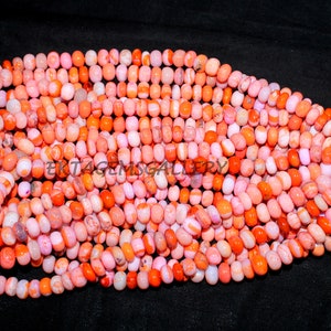 オレンジピンクオパールロンデルビーズ：8～10 mmの滑らかな宝石、16インチ