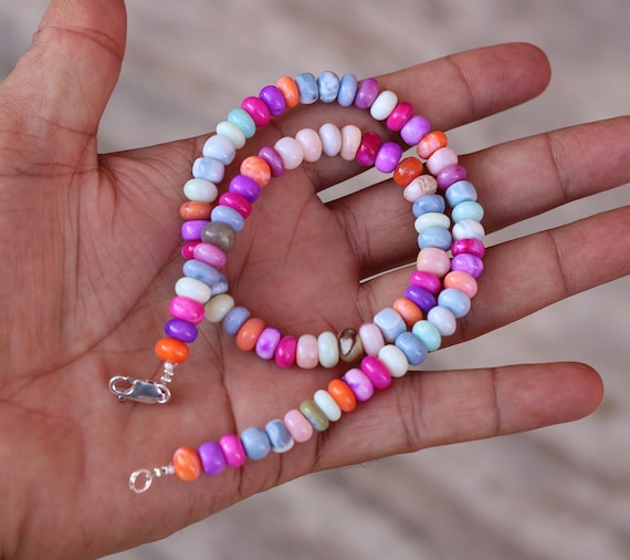 Candy Opal Beaded Necklace: 8mm Rondelle Beads, 925 Silver ClaspValentine Day Gift For Her
