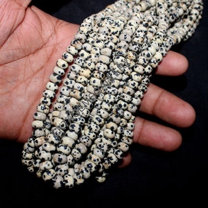 Rondelle de jaspe dalmatien naturel, perles rondes lisses 16 po. 6,5-8 mm, perles rondes de jaspe dalmatien pour la fabrication de bijoux, cadeau artisanal pour elle