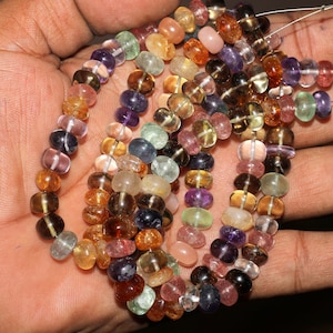 Multi-Color Gemstone Rondelle Beads: 8-9mm Smooth Mix, 16&quot; Strand